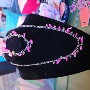 Pink Pebbles Beaded Necklace, Bracelet & Earring Set